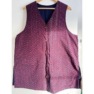 Vintage Reversible Vest Womens Large Beaded Embroidered 90s Double Sided Boho